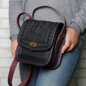 Schwarze Leder Crossbody Tasche: Heiße Punzierte Geprägte Geldbörse