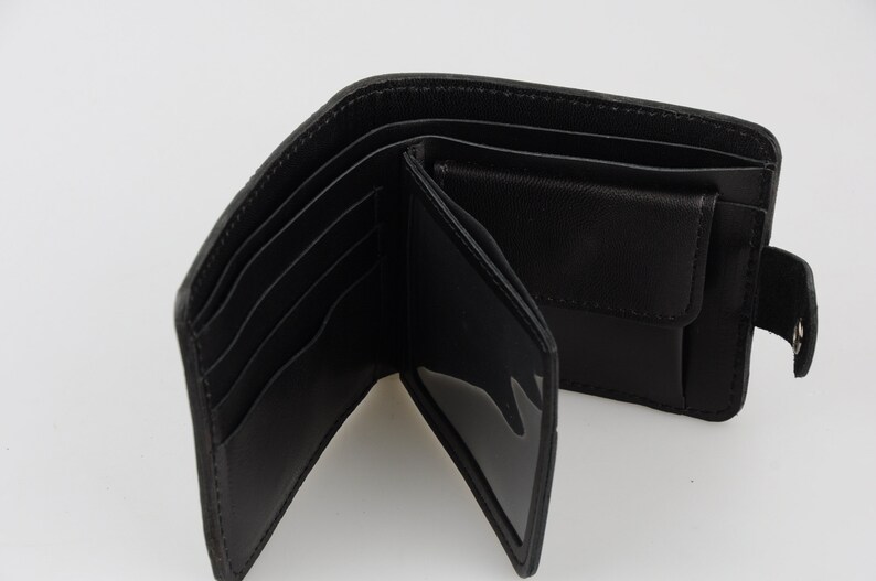 Black leather wallet mens, black pocket wallet, small men's wallet, black wallet for him, genuine leather wallet, pocket wallet image 9