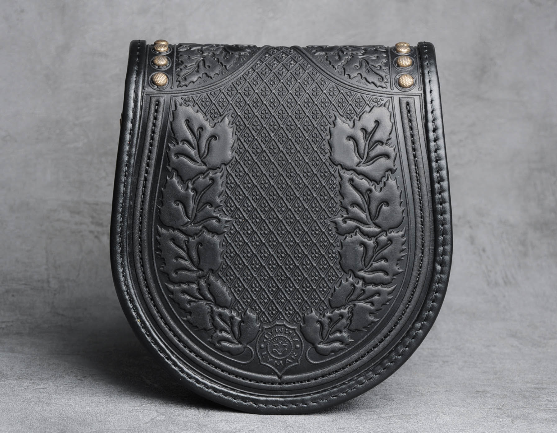 Black Bag With Metal Round Leather Bag Embossed Bag Black Etsy