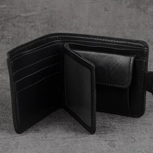 Black leather wallet mens, black pocket wallet, small men's wallet, black wallet for him, genuine leather wallet, pocket wallet image 4