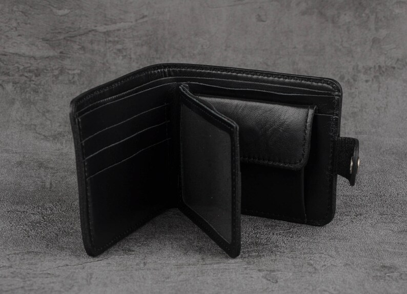 Black leather wallet mens, black pocket wallet, small men's wallet, black wallet for him, genuine leather wallet, pocket wallet image 4