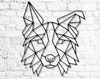 Arte de pared de metal de border collie, decoración de pared geométrica de perro, perro de alambre, colgante de pared de border collie, decoración de border collie, idea de regalo para amantes de los perros