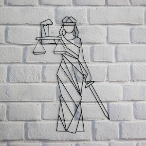 Metall Wand Kunst Justitia, Femida Themis, Attorney Büro Dekor, Geometrische Wand Dekor Draht Dekor, Geschenk Kanzlei Wand, Büro Geschenk