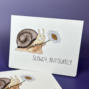 Lentement mais sûrement carte de voeux escargot avec marguerite - carte escargot, carte rétablissement, carte pensée pour vous, carte pour toutes les occasions, carte intérieure vierge