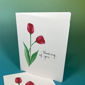 Carte de voeux tulipe en pensant à vous - Carte de pensée pour vous, carte de voeux, carte de tulipe, carte de fleurs, carte de fleurs, carte de voeux vierge à l'intérieur