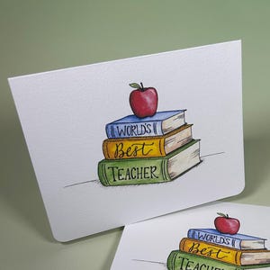 Meilleur enseignant du monde - Carte de remerciement pour enseignant, carte livre, carte Apple, cadeau de remerciement pour enseignant, fin d'année scolaire, carte de voeux vierge à l'intérieur