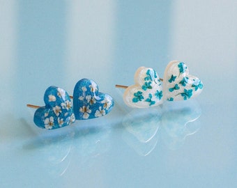 Summer Garden Collection || Heart Floral Studs || Nature Inspired || Handmade Earrings || Cute Studs || Mini Heart Studs ||