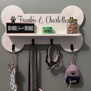 White Wooden Customizable Dog Bone Wall Organizer With Shelf - Etsy
