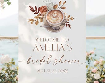 Coffee Bridal Shower Welcome Sign, Love is Brewing Bridal Shower Welcome Sign, Editable Brewing Love Coffee Bridal Welcome Sign LIB