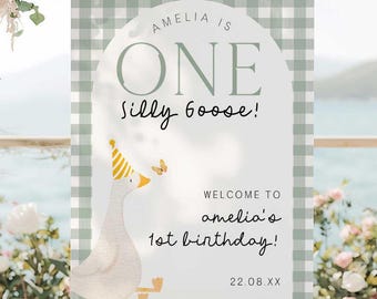 Green One Silly Goose Birthday Welcome Sign, Editable Silly Goose First Birthday Welcome Sign, Silly Goose 1st Birthday Welcome Sign OSG