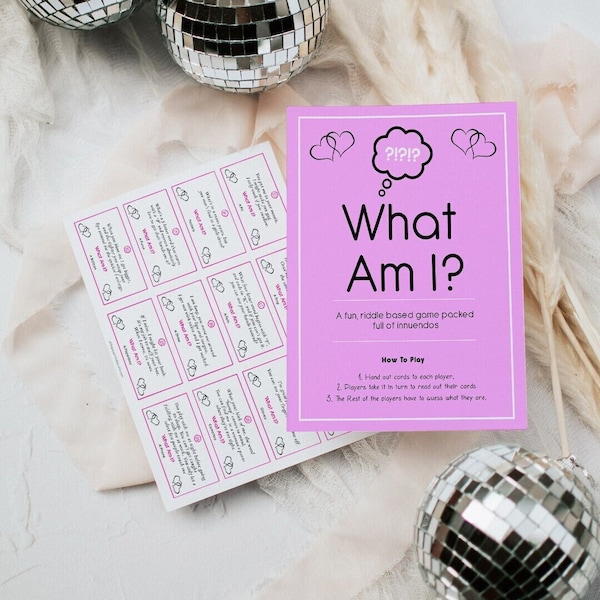 24 What Am I Innuendo Bridal Shower Games, Innuendo Riddle Bachelorette Games, What Am I Games, Hen Party Games,  Fun Bridal Shower Games