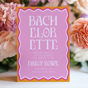 DAISY Pink Wavy Bachelorette Invitation + Itinerary, Bachelorette Party Invite, Bachelorette Weekend Invite, Editable Template, Mobile DS2