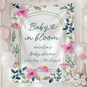 Baby in bloei achtergrond babyshower, gedrukt welkomstbord babyshower, wilde bloemen babyshower achtergrond welkomstbord, achtergronden babyshower