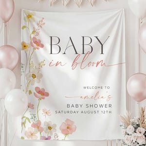 Sfondo Baby in Bloom, Sfondo di benvenuto per baby shower con fiori di campo per bambina, Sfondo di benvenuto per baby shower con fiori di campo per bambina, BAVAGLINO
