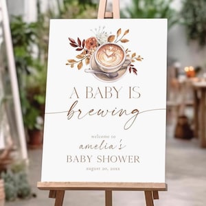 A Baby Is Brewing Baby Shower Welcome Sign, Modern Style Baby Is Brewing Decor, Coffee Bean Baby Shower Welcome Decor, Baby Decor ABB