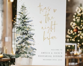 Christmas Wedding Night Before Rehearsal Dinner Sign, Editable Christmas Tree Rehearsal Dinner Welcome Sign, Night Before Dinner Template CW