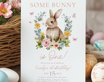 Some Bunny is One Invitation, Bunny is One First Birthday Editable Invitation, Bunny 1st Birthday Invitation Template, First Birthday SBIO
