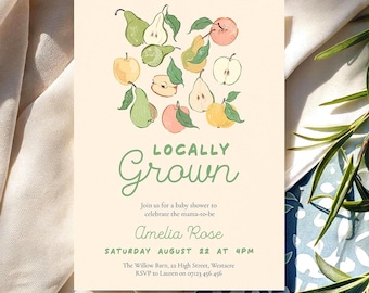 Locally Grown Baby Shower Invitation, Farmers Market Baby Shower Invite, Editable Template LG