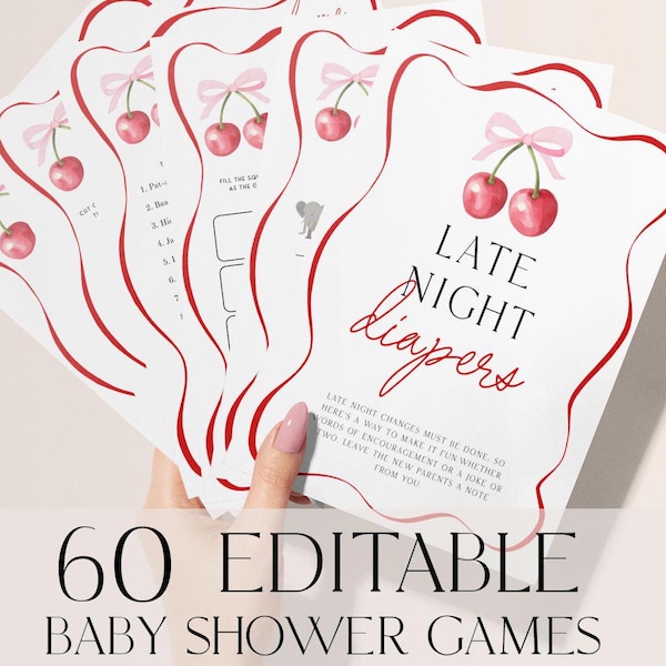 60 Cherry On Top Baby Shower Games, Cherry Baby Shower Game Bundle, Cherry on Top Baby Shower Games, Little Cutie Baby Shower Games COT