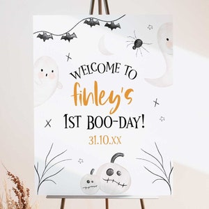 Sinal de boas-vindas do primeiro aniversário assustador, sinal de boas-vindas do primeiro aniversário, primeiro aniversário do bebê, sinal do primeiro aniversário, decoração do primeiro aniversário do Dia das Bruxas SO2
