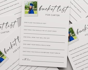 Photo Graduation Bucket List Card Template, Graduation Advice Card, Fun Grad Party Activity Card, Advice for the Graduate Canva Template