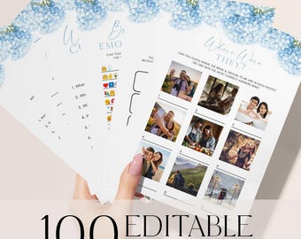 Something Blue Bridal Shower Games Bundle 100 Floral Hydrangea Themed Bridal Shower Games Editable In Canva BH