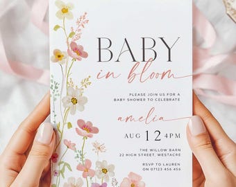 Baby in Bloom Baby Shower Invite, Wildflower Baby Shower Invitation Template BIB