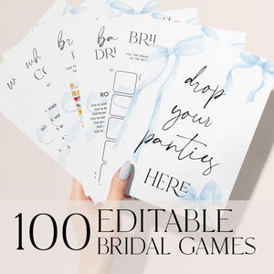 Something Blue Before I Do, 100 Blue Bow Bridal Shower Game Bundle, Printable Blue Ribbon Bow Bridal Party Games, She&#39;s Tying The Knot STB