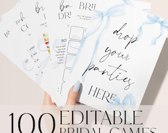 Something Blue Before I Do, 100 Blue Bow Bridal Shower Game Bundle, Printable Blue Ribbon Bow Bridal Party Games, She's Tying The Knot STB