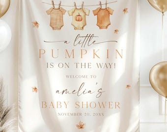 Fall Baby Shower Backdrop A Little Pumpkin Baby Shower Banner Personalized Fall Baby Shower Backdrop FAB