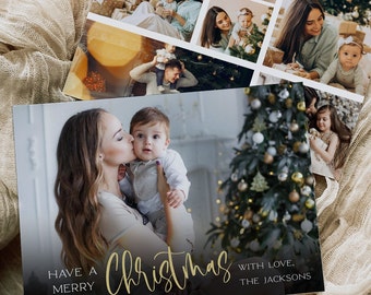 Photo Holiday Card EditableTemplate, Printable Minimalist Christmas Card, Family Picture Holiday Card, Photo Holiday Card Template