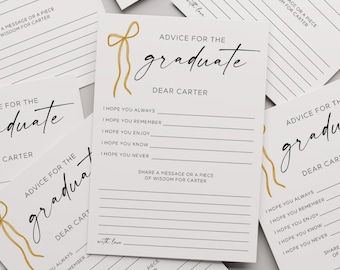 Advice for the Graduate Card Template, Gold Ribbon Graduation Advice Cards, Grad Party 5x7 Advice Card, Graduate Advice & Well Wishes