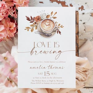 Love Is Brewing Bridal Shower Invitation, Editable Modern Love Is Brewing Shower, Coffee Bridal Shower, Editable Bridal Coffee Invite LIB