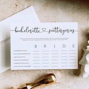 DIRTY Bachelorette Scattergories, Bachelorette Party Game, Bachelorette Game Printable, Rude Bachelorette Game, Hen Party Games M2