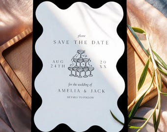 Black Save The Date Wedding Template, Luxury Save The Date Card Canva Template, Wedding Announcements Card, Editable Wedding Stationary