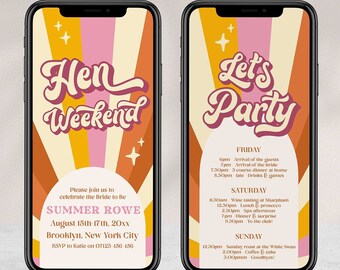 WOODSTOCK Retro Hen Party Invitation, Digital Hen Party Invite, Phone Invitation, Festival Hen Party, Invite and Itinerary, 60s Groovy WS1