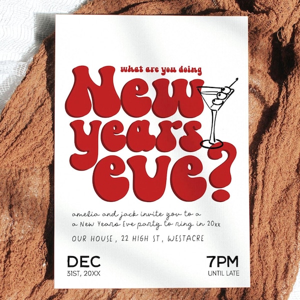 New Year’s Eve Invitation Template, Retro New Year Party Invite, Editable Canva Template, NYE Party Invite, Modern Retro Invitation