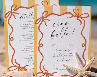 Invitación para despedida de soltera italiana de verano, invitación e itinerario de despedida de soltera "Ciao Bella", invitación editable para despedida de soltera "La Dolce Vita" (CB)