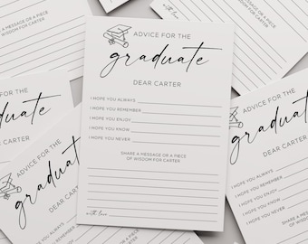 Advice for the Graduate Card Template, Modern Graduation Advice Cards, Grad Party 5x7 Advice Card, Graduate Mortar Advice & Well Wishes