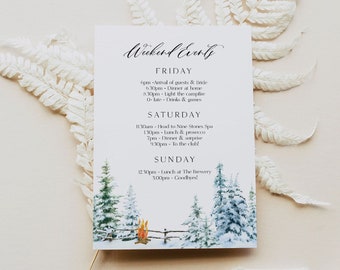 OREGON Winter Cabin Itinerary Template, Bachelorette Weekend Itinerary, Hen Weekend Itinerary, Party Itinerary, Birthday, Cabin in Woods OG1