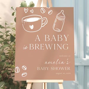 A Baby Is Brewing Baby Shower Welcome Sign, Cafe Baby Shower Decor, Coffee Bean Baby Shower Welcome Sign ABB