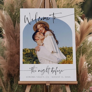 Editable Wedding Rehearsal Dinner Welcome Sign with Photo, Welcome Sign Template, The Night Before Wedding Rehearsal Dinner, Script RD3