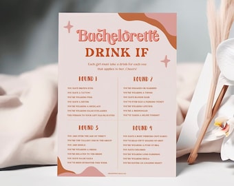 RETRO 70s Bachelorette Game, Bachelorette Drink If Game, Printable, 70s Modern Bridal Games,Hen Party, Fun Bachelorette Party Game RS2