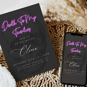 Death to my 20s Invitation, Gothic Neon 30th Birthday Invitation, Editable Template, Funeral 30th Birthday, Black 30th Birthday Invite RIP