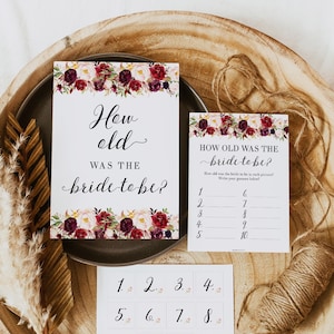 How Old was the Bride Bridal Shower Game, Printable Signs & Cards, Bridal Shower Game Ideas, Wedding Shower Games, Bridal Printables, WHM