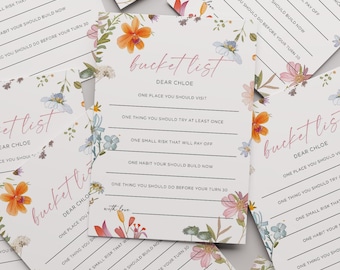 Wildflower Graduation Bucket List Card Template, Graduation Advice Card, Fun Grad Party Activity Card, Advice for the Graduate Canva