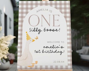 One Silly Goose Birthday Welcome Sign, Silly Goose First Birthday Welcome Sign, Silly Goose Decor Editable 1st Birthday Welcome Sign OSG