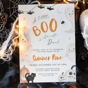 Halloween Baby Shower Invitation Template, A Little Boo Almost Due, Halloween Baby Shower Invite, Ghost Baby Shower, Spooky Baby Shower LB2