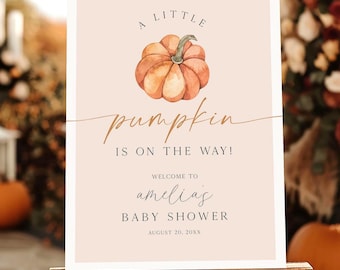 A Little Pumpkin Baby Shower Welcome Sign, Modern Fall Baby Shower Welcome Sign, Editable Little Pumpkin Baby Shower Sign FAB