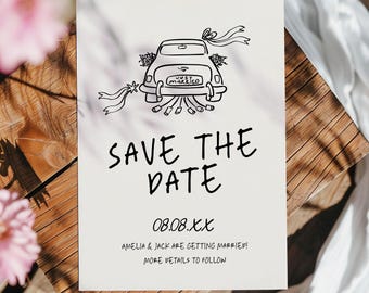 Save The Date Wedding Template, Hand Drawn Wedding Card Save The Date Card Canva Template, Wedding Announcements Card, Wedding Stationary